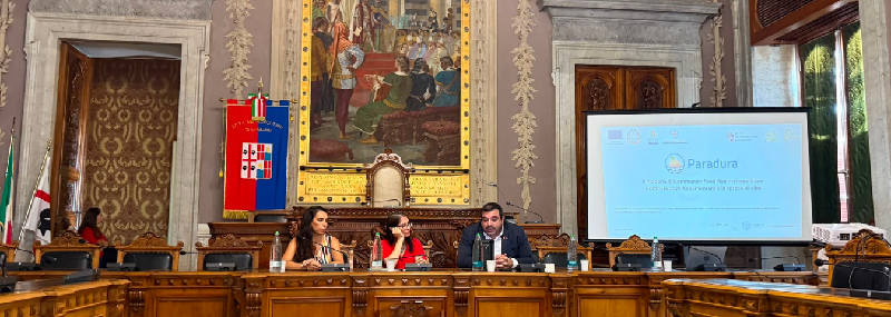 Un momento della presentazione di "Paradura - &ndash; Il modello di Community Food Hub metropolitano contro la povert&agrave; alimentare e lo spreco di cibo" a Palazzo Regio